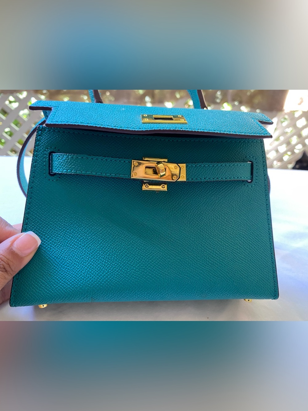 Lily & Bean Kelly-Style Top Handle Bag in Teal with Gold Hardware - Picture 2 of 7